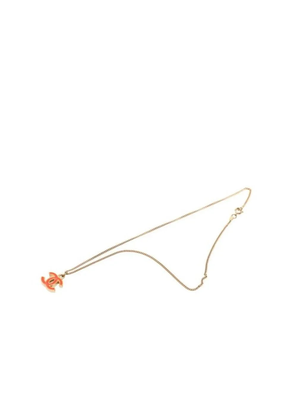 Chanel CC Logo Pendant Necklace Gold Red Plated Enamel - Picture 3 of 5